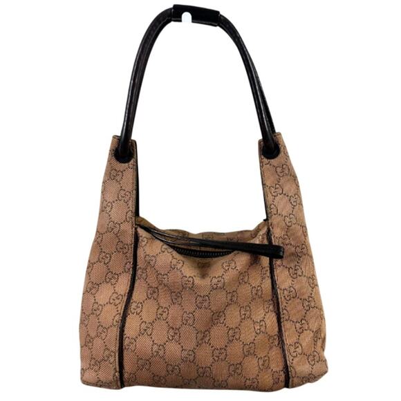 Gucci Vintage Medium GG Web Brown Denim and Leather Shoulder Bag (GGXX150) - Picture 1 of 15
